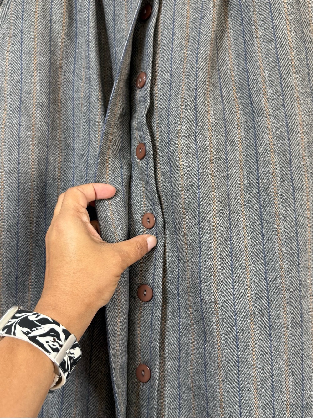 Vintage Ann Stevens Wool Herringbone Pleated Midi Skirt Dark Academia Size 9/10 - Picture 2 of 7